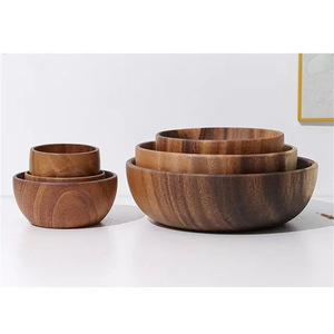 Juego de Tazones de Madera Maciza, Tazón Redondo de Madera para Ensalada y Fruta, Vajilla para el Hogar, Estilo Japonés, Acabado Natural, 11.5x11.5x4.5cm - Product Image 5