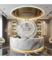Superbe comptoir de réception en pierre artificielle écologique avec façade perlée, design incurvé, pour hôtels et centres commerciaux, usage commercial