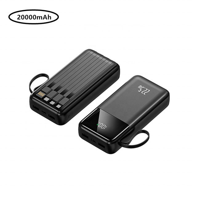 20000mAh High Capacity Portable Power Bank with Built-in 4 Cables QC 3.0 22.5W PD 20W Fast Charging Powerbank 10000mah