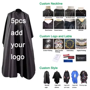 Hot Sale Waterproof Salon Cape Hairdressing Gown Black Polyester Barber Capes