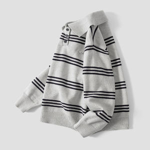 Pull rayé à col polo style preppy pour garçons plus âgés, collection automne-hiver 2026, nouveau style, manteau mi-cardigan en tricot épais pour enfants - Product Image 4