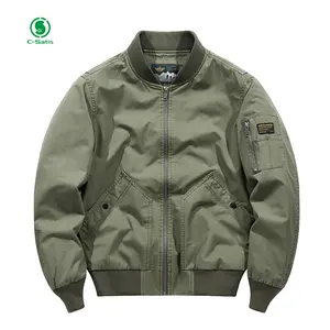 Wholesale Men's High Quality Custom Bomber Jacket Casual Style with Zipper Closure Solid Color for Winter Coated Processing