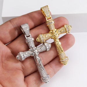 Pendentif Croix de Jésus en Or et Argent Bicolore avec Pierres Baguette Micro-Pavées en Zircon Cubique AAA de Haute Qualité, Bijou Charme Hip Hop Crucifix 3D - Product Image 5