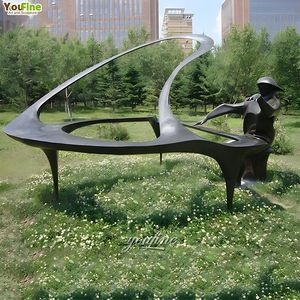 Arte musicale a grandezza naturale statua di uomo astratto pianoforte che suona scultura in bronzo - Product Image 5