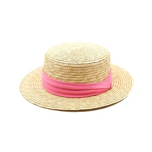 Colorful Ribbons 100% Natural Straw Hats For Adults Summer Beach Casual Boater Flat Top Hats Mom and Baby Style Straw Hats