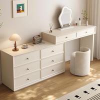 Coiffeuse rétractable style crème avec miroir LED Cloud, tiroirs en bois massif, table de maquillage de luxe pour chambre à coucher