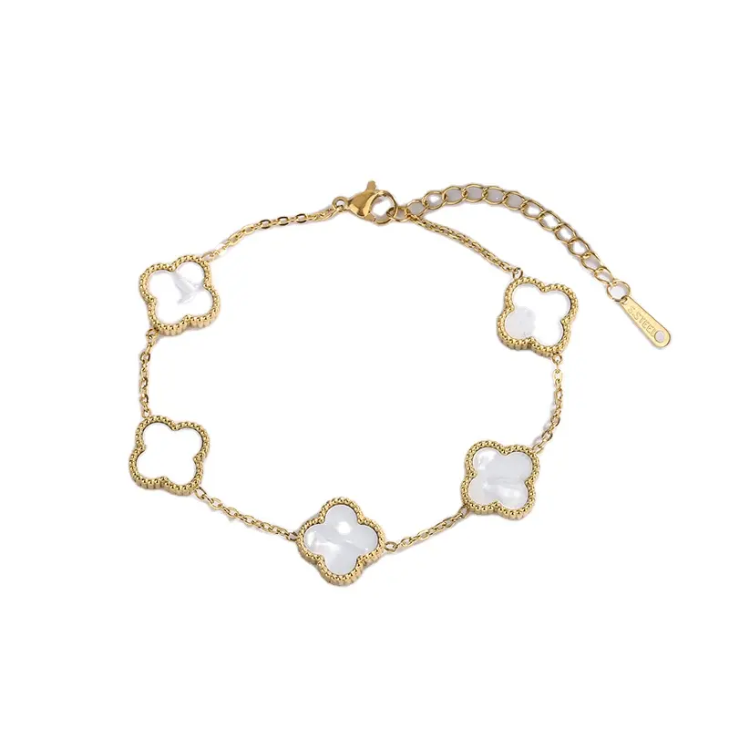 Gioielli di moda in acciaio inox perla quadrifoglio conchiglia braccialetto di fascino per le donne e le ragazze