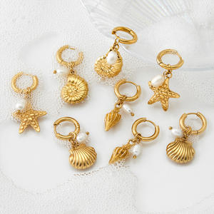 Lioro Trendy <span class=keywords><strong>orecchini</strong></span> a cerchio in acciaio inox impermeabili in oro placcato perla conchiglia <span class=keywords><strong>orecchini</strong></span> a forma di stella - Product Image 2