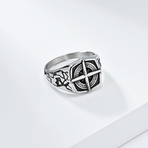 Nordic Retro Punk Style Pirate Compass <b>Ring</b> For Men Stainless Steel Gold Black Cross Design Jewelry Gift - Product Image 4