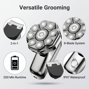 Upgraded 2 in 1 Bald <b>Head</b> Shaver Bald Men 9D Rotary Electric <b>Razor</b> Self-Haircut Trimmer Kit Cordless Rechargeable Waterproof - Product Image 2