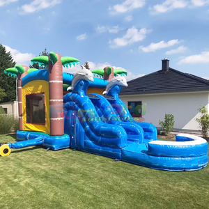 Castillo inflable doble para niños, con tobogán, para uso en interiores o exteriores, se puede usar en seco o con agua, con diseño de delfín. - Product Image 3