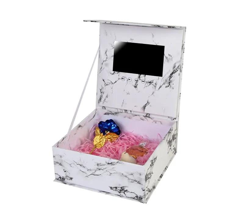 장미 프레젠테이션 마케팅 꽃 포장 하트 선물 LCD 브로셔 결혼식 및 파트너를위한 LCD 화면이있는 비디오 상자