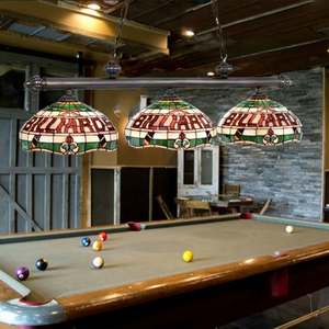 Lampe suspendue de style Tiffany pour table de billard, 59 pouces, 6 lumières, lustre en verre teinté, abat-jour rond de taille moyenne, éclairage LED, poker - Product Image 1