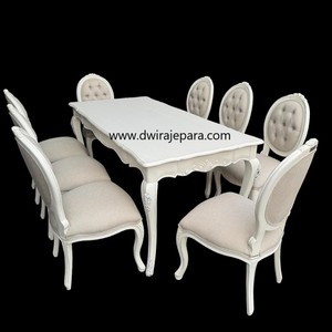 Ensemble de meubles de salle à manger classique style français avec table et chaise complètes de couleur blanche - Product Image 2