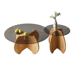 Tempered Glass Coffee Table <b>Set</b> Black Round Modern Minimalist Design For Living Room - Product Image 4
