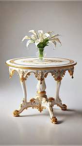 Classic Teakwood Antique Gold Round <b>Table</b> Stool Durable Solid Wood Coffee <b>Table</b> for Living Room - Product Image 3