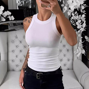 Top Corto de Punto Acanalado para Mujer, Blanco, Verano, Casual, Fitness, Colores Caramelo, Hombros Descubiertos, Sexy - Product Image 3