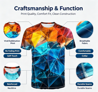 T-shirt pour homme de haute qualité 180 g/m², 100 % polyester, impression par sublimation intégrale, OEM personnalisé, motif 3D pour les vêtements de sport quotidiens