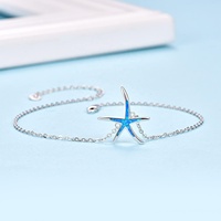 Bracelet à breloques en argent sterling 925 étoile de mer bleu opale bijoux de plage