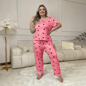 European and American Super Plus Size Women's Pajamas Loose Short Sleeve Love Suit Home Wear <strong>Pyjamas</strong> Sleepwear Sets - Product Image 1