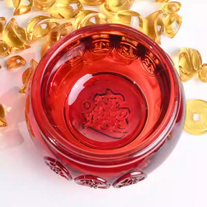 Cuenco de Cristal Redondo para Atraer la Riqueza, Adorno con Relieve Tallado, Decoración para el Hogar, Regalo de Bienestar - Product Image 1