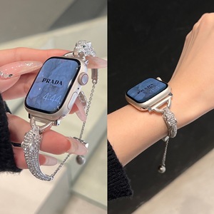 Bracelet de montre en acier inoxydable de diamant de chaîne en métal mince de haute qualité pour Apple Watch Band 40mm 41mm 42mm 45mm 49mm Bracelet de mode - Product Image 1