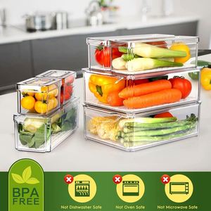 14 Pack BPA-Free PET <b>Plastic</b> Fridge Organizer Bins Stackable with Lids Clear <b>Food</b> Storage <b>Containers</b> for Freshness Preservation - Product Image 2