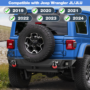 กันชนหน้าและกันชนหลังสําหรับรถจี๊ป <span class=keywords><strong>JL</strong></span>/JLU 2019 -2024 สีดําพื้นผิวพร้อมแหวน D, แผ่นกว้านและไฟ LED สี่เหลี่ยม 18W - Product Image 3