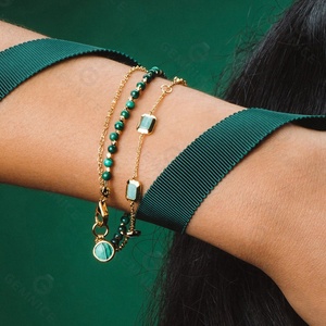 <span class=keywords><strong>Bracciale</strong></span> Tennis Gemnel Fatto a Mano in Argento 925 Placcato Oro con Pietre Preziose, Amazonite Taglio Baguette - Product Image 2