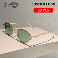 Lunettes de soleil ovales en métal, petites, de luxe et de créateur, avec logo personnalisé; monture fine en fil métallique,