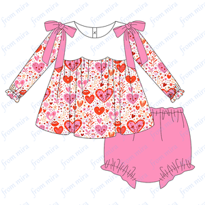 Conjunto de Ropa para Bebé Niña para el Día de San Valentín, Estampado de Corazón, Lazo Tejido, Conjunto de Ropa para Bebé Niña con Monograma, Conjunto de Ropa para Bebé Niña - Product Image 4