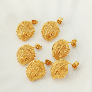 Stud <b>Earrings</b> Gold Irregular Folded Circle Design Everyday Wear Stainless Steel <b>Post</b> EH208 - Product Image 2