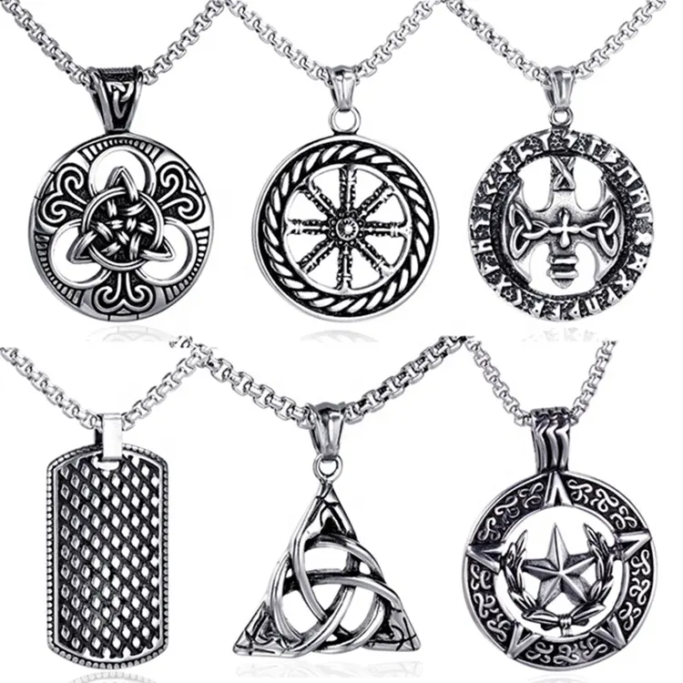 Shield celtic knot necklace men necklace with pendant cross skull necklace silver stainless steel