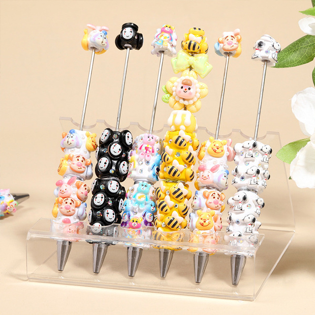 Cartoon Animal Focal Beads Beaded Pen DIY Clay Beads Pen Creative Cute Mini Particle Ball Pen for Stationery Gift