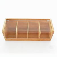 Boîte de rangement pour sachets de thé en bambou naturel massif, rectangulaire, 12 compartiments, organisateur de tiroir en bois moderne, facile à nettoyer, fabrication artisanale