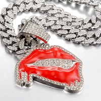 Pendentifs en émail lèvres de cristal Hip Hop pour hommes, pendentif de rappeur personnalisé, pendentif de mode dessin animé personnalisé, colliers breloques en gros