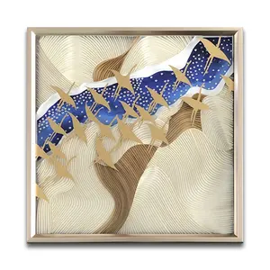 Custom Atacado Gold Goose Voando Sobre O Rio Artesanal Aves Papercutting 3d Wall Art para Hotel