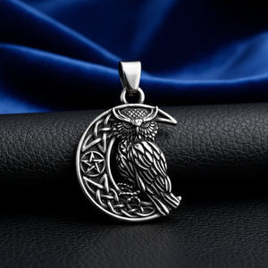 Colgante impermeable de acero inoxidable 316L con diseño de luna, búho, nudo celta y pentagrama, estilo vintage gótico, hipoalergénico, amuleto para hombre. - Product Image 1