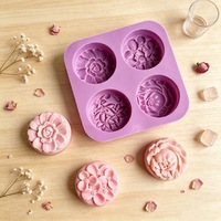 Moule en silicone pour savon artisanal à motifs floraux carrés/ronds/géométriques à 4/6/8 cavités, facile à démouler, emballé individuellement