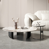 Ensemble de tables basses design de luxe meubles de salon modernes table à thé d'appoint circulaire en acier inoxydable en marbre