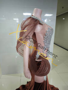 Ocstrade Fornitore all'Ingrosso di Abiti <span class=keywords><strong>da</strong></span> Sera Personalizzati, Vestiti a <span class=keywords><strong>Sirena</strong></span> Formali in Velluto Marrone con Perline e Strass Argento per Donne - Product Image 5