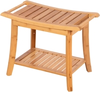 Banc de douche moderne en bambou avec 2 étagères de rangement, chaise de bain spa pour salle de bain et hôtel, organisateur de siège de luxe écologique