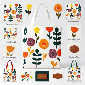 Sac fourre-tout esthétique à motif floral brodé pour femmes - Sac à bandoulière réutilisable en toile avec fermeture éclair pour le shopping, les voyages et le travail - Product Image 4