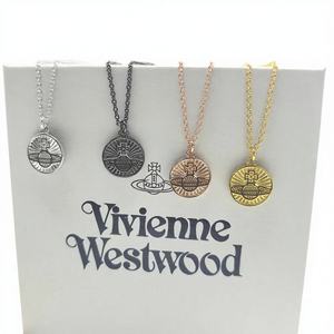 VivienneWestwood Empress Dowager RICHMOND <strong>Coin</strong> Double-sided Saturn Relief Tungsten Electroplated O-Chain Pendant <strong>Necklace</strong> - Product Image 1
