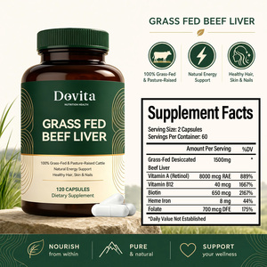 Cápsulas de Hígado de Res Alimentado con Pasto, Marca Privada OEM ODM, 1500mg, Energía Natural, Apoyo Inmunológico para Cabello, Piel y Uñas, 120 Cápsulas - Product Image 2