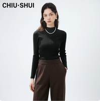 CHIU SHUI Suéter ajustado de estilo coreano con cuello simulado para mujer, tejido con mezcla de lana para invierno