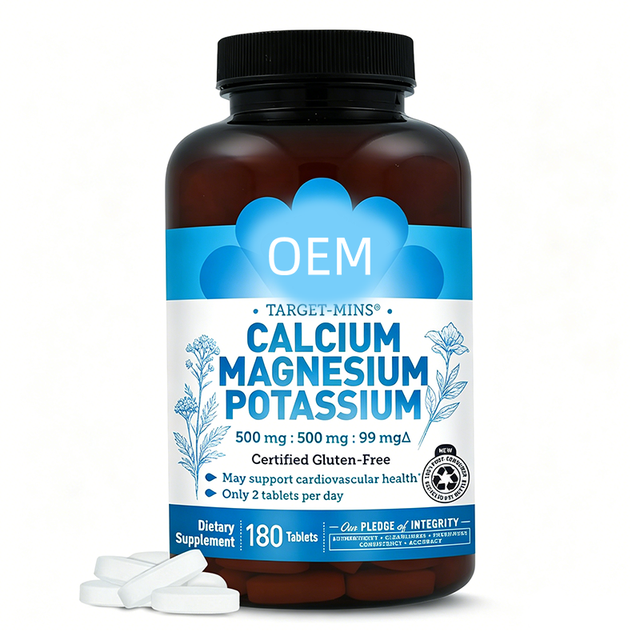 OEM Calcium Magnesium Potassium Tablets 500mg Each 180 Tablets 90 Day Supply Gluten Free Dietary Supplement
