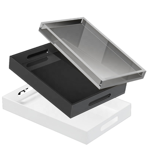 Présentoir de rangement transparent en acrylique moderne personnalisé, plateau à desserts et à pain, plateau de présentation écologique en Lucite - Product Image 1