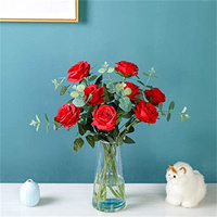 Künstliche Rote Rosen Seidenblumen Realistische Blüten Brautstrauß mit Langem Stiel für Heim Hochzeitsdekoration Party