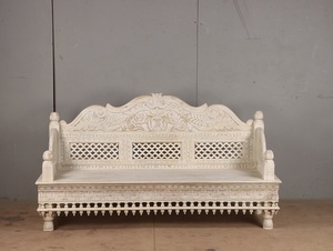 Elegant White Carved Wood Daybed Sofa Set Modern Style Lounge <b>Bench</b> Furniture for Living Room Bedroom Hotel and Luxury Interior - Product Image 5